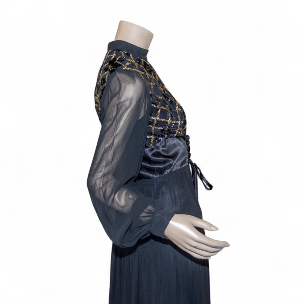 Vintage 70s Shubette of London Velvet Devore Prairie Gothic Maxi Dress * Medium - Picture 13 of 13